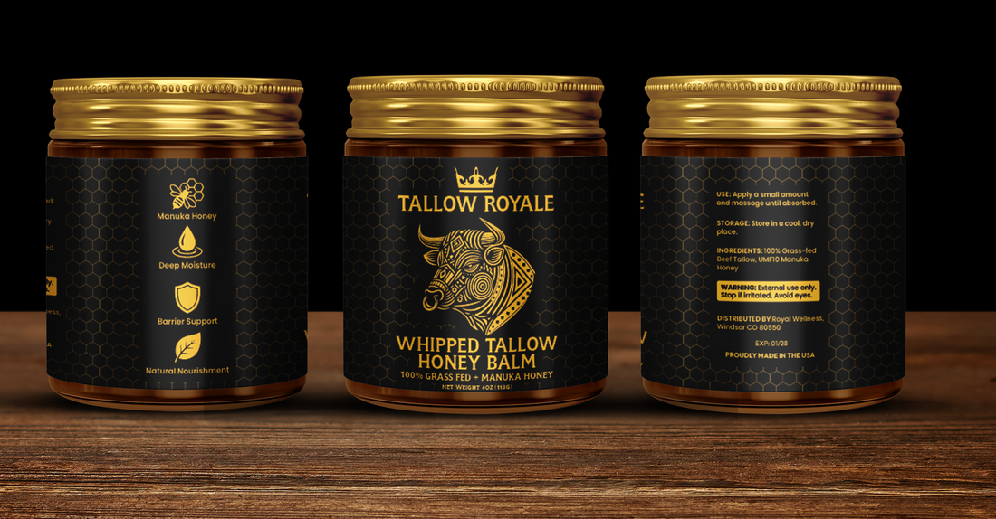 Tallow Royale – 100% Grass-Fed Beef Tallow Balm with UMF™ 10 Manuka Honey for Skin Repair & Rejuvenation